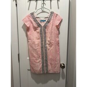 Tori Richard Women’s Dress Size 2 Pink Resort Embroidered V-Neck Hawaiian